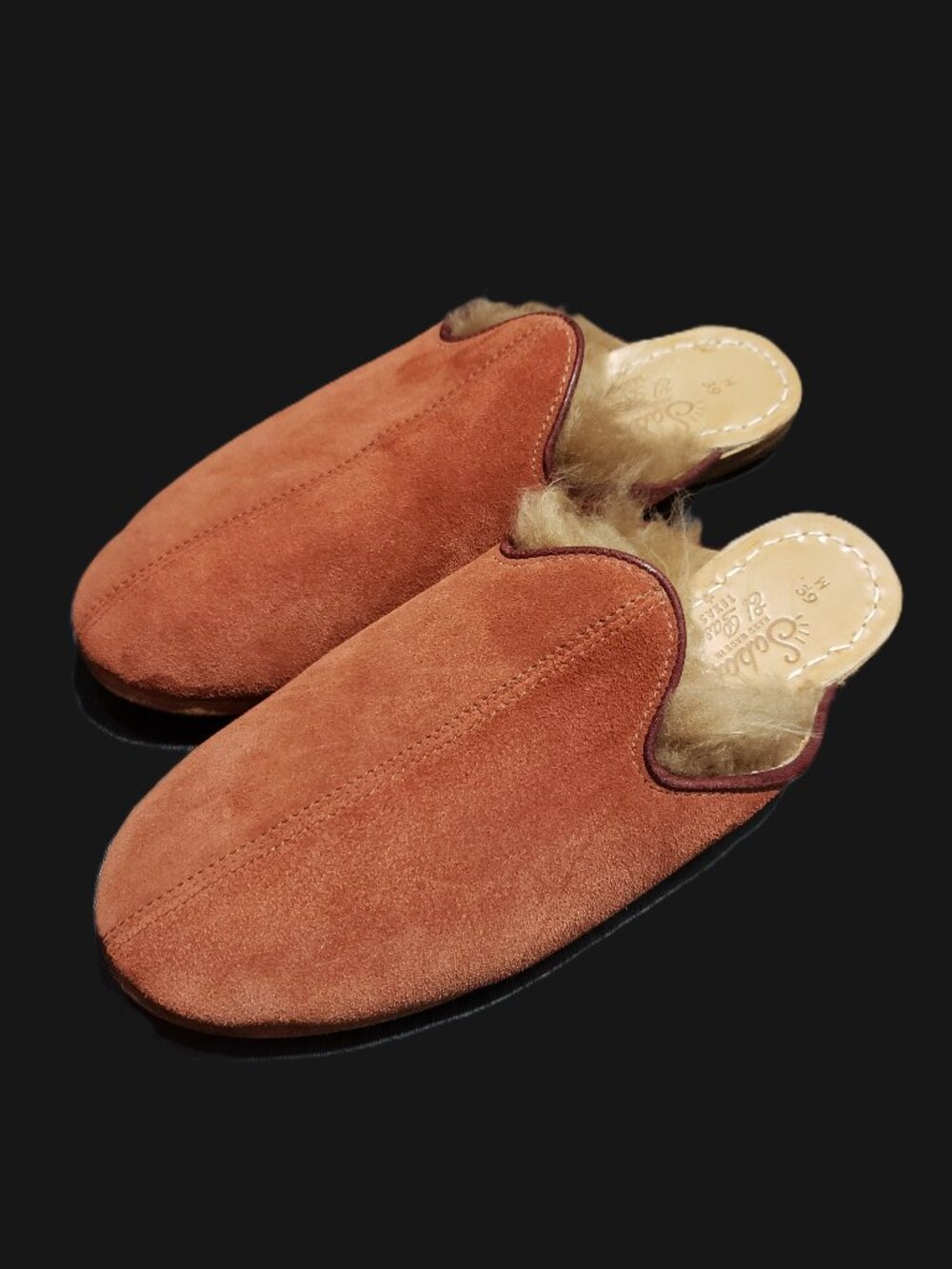 Sabah shearling slippers  rich terracotta suede exterior, shearling lining